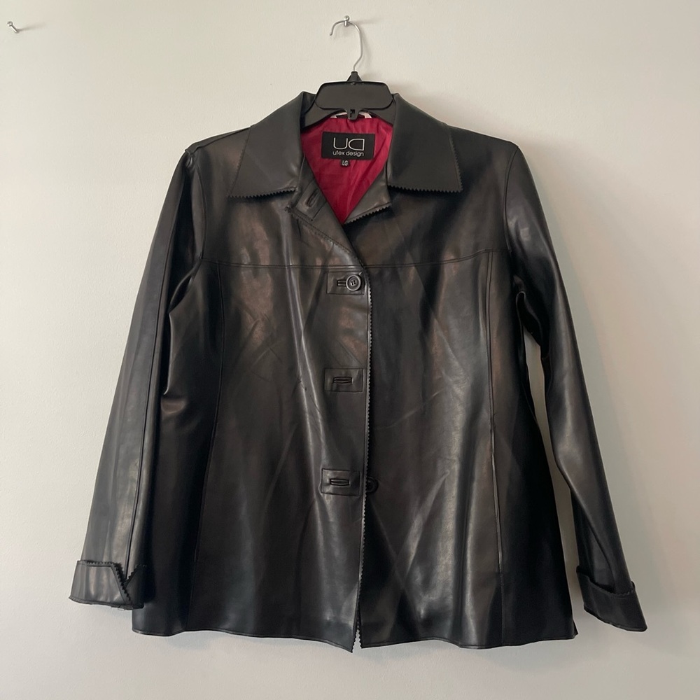 Women's Black Leather Jacket with Red Lining